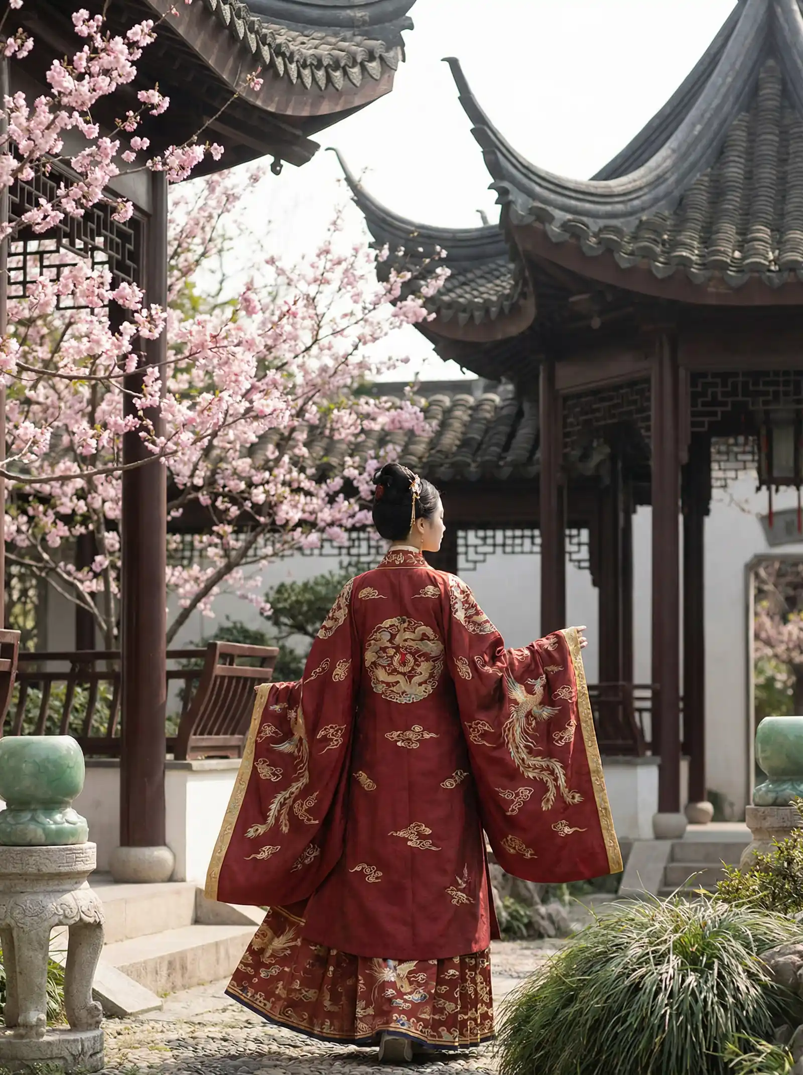 电影玉战士 明制汉服红色凤凰刺绣